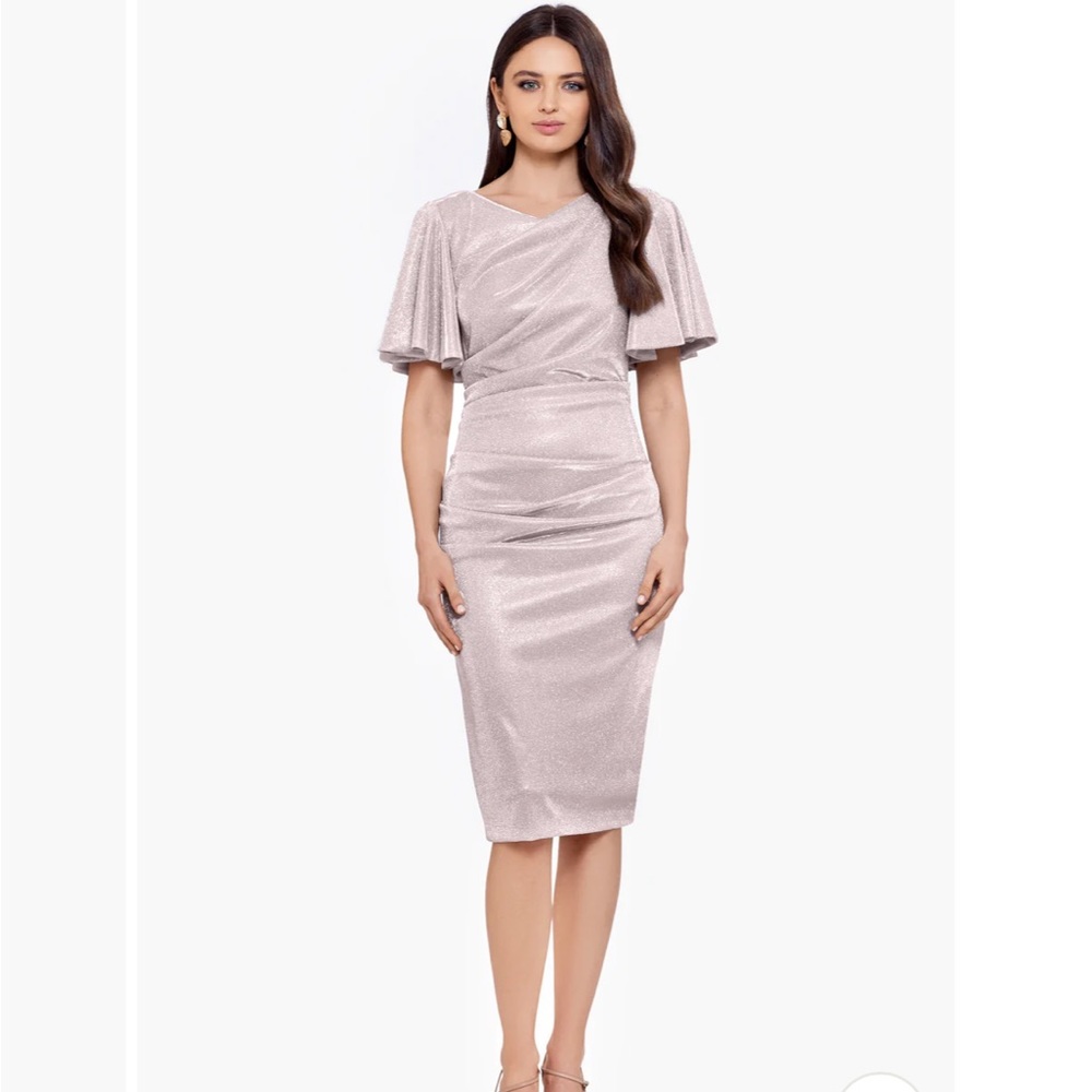 Size 14 Betsy & Adam Women’s flutter sleeve drape neck sheath dress blush
